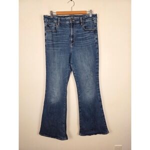 American Eagle Super High Rise Flare Jeans Women Size 14 Long Medium Wash